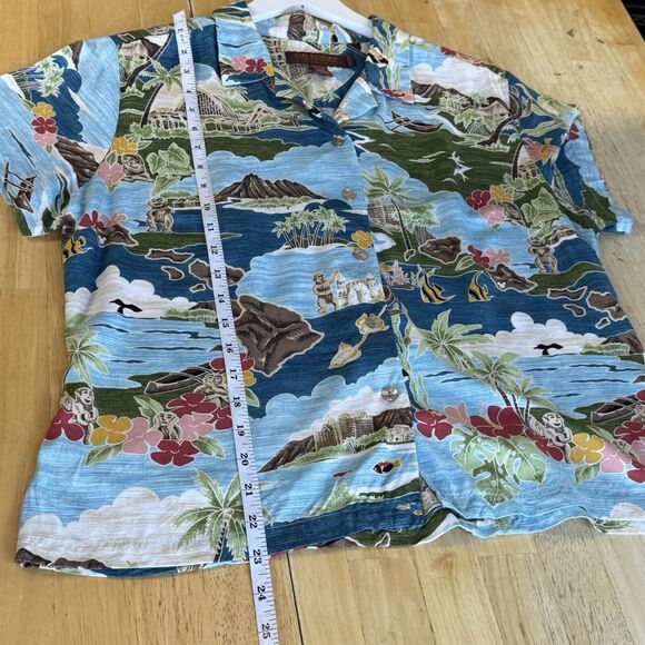 Tori Richard Disney Honolulu Hawaii Aulani Resort Blue Shirt Buttons Large EUC - Picture 8 of 14